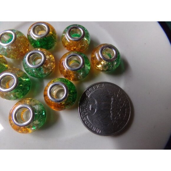 Orange Green Crackle Large Hole Beads - Picture 2 of 2